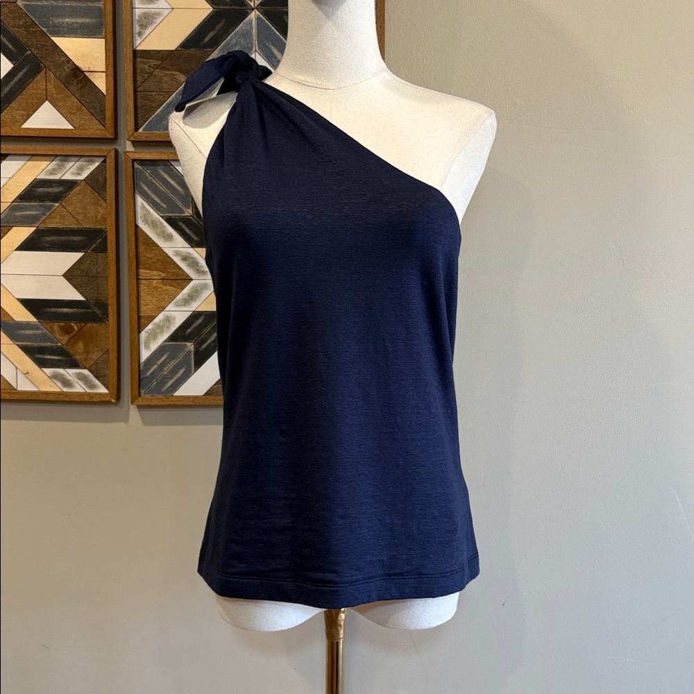 Ralph Lauren Collection One-Shoulder Sleeveless Navy Linen Tank Top size Medium - Picture 4 of 12
